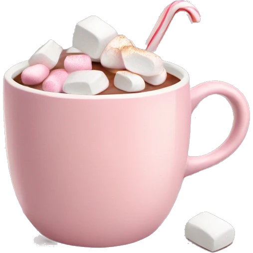 Light Pink mug of hot chocolate with marshmallows  emoji