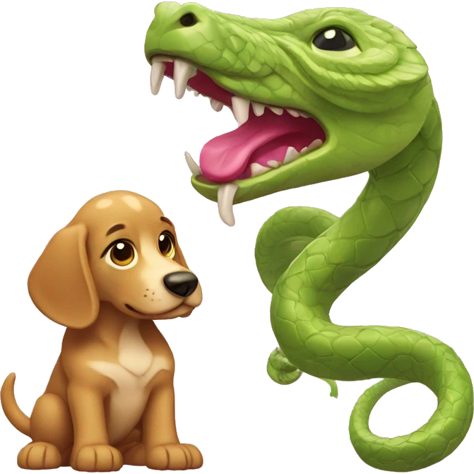 Un chien et un serpent rose joue emoji