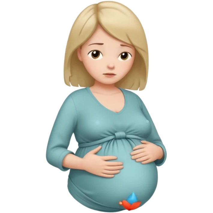 pregnant woman with neatly tied hair looking tired touching her big belly softly and breath slowly emoji