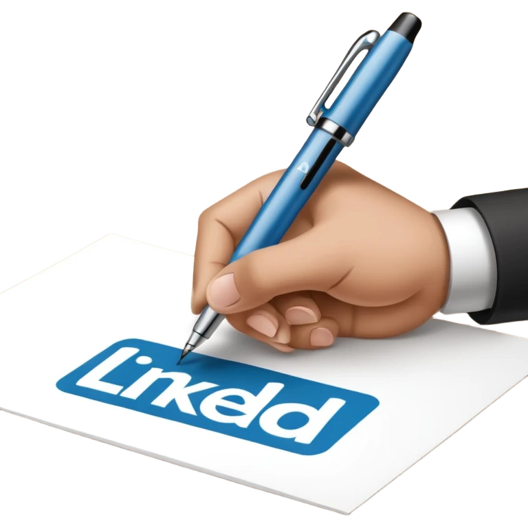 A hand writing a paper with the LinkedIn logo on it emoji
