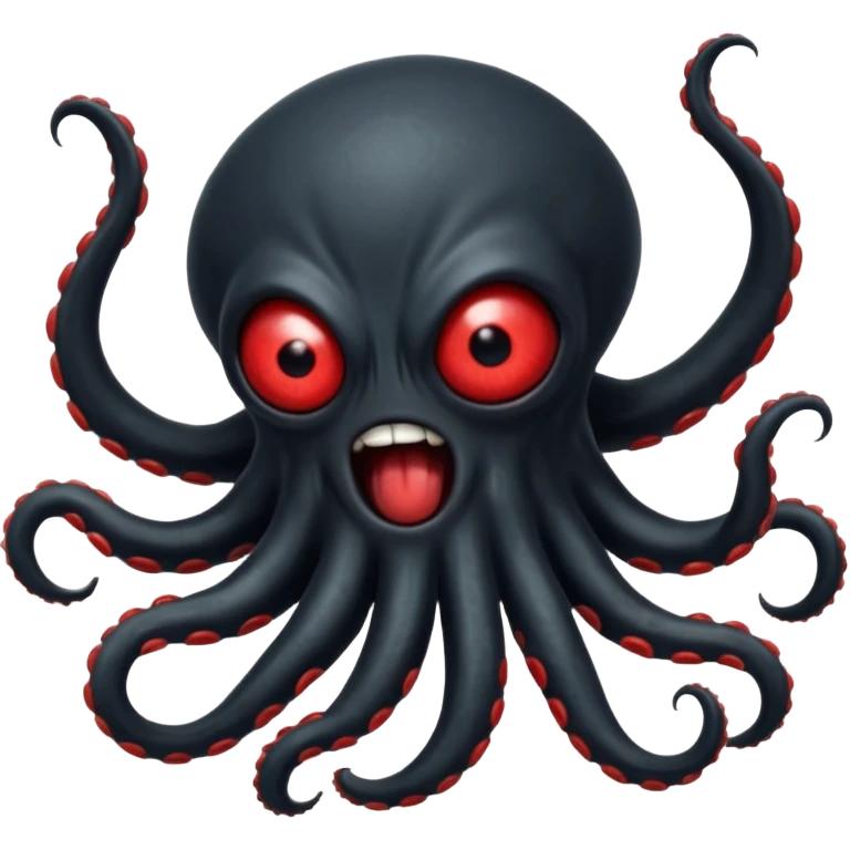 aggressive 8-tentacled black cyclops alien, black body, one big evil red eye in the middle, attacking from a side angle, no arms or legs, emoji style emoji