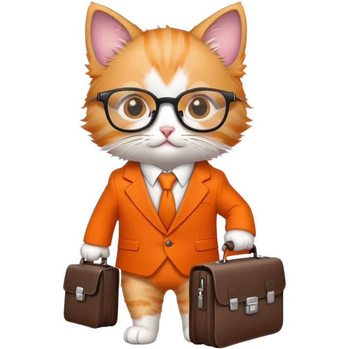 kitten in a suit holding a briefcase and wearing glasses emoji