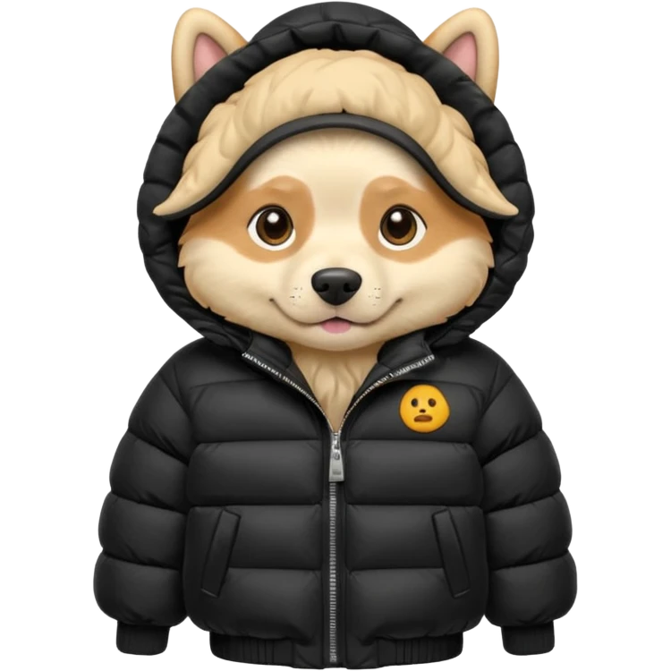  dog in oversized black puffer with hood emoji