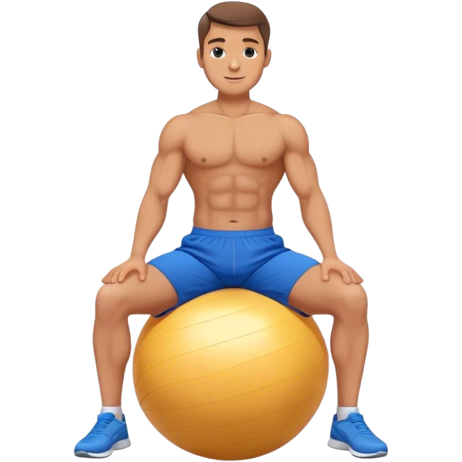 fit man with blue shorts stability ball balance emoji