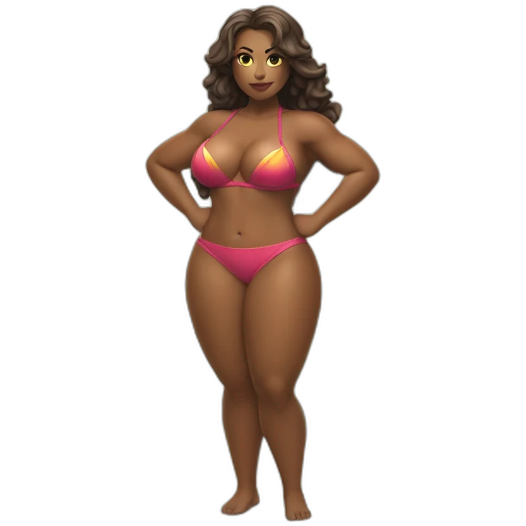Slim-thicc Caucasian woman bikini superhero pose (beach body) lower body emoji
