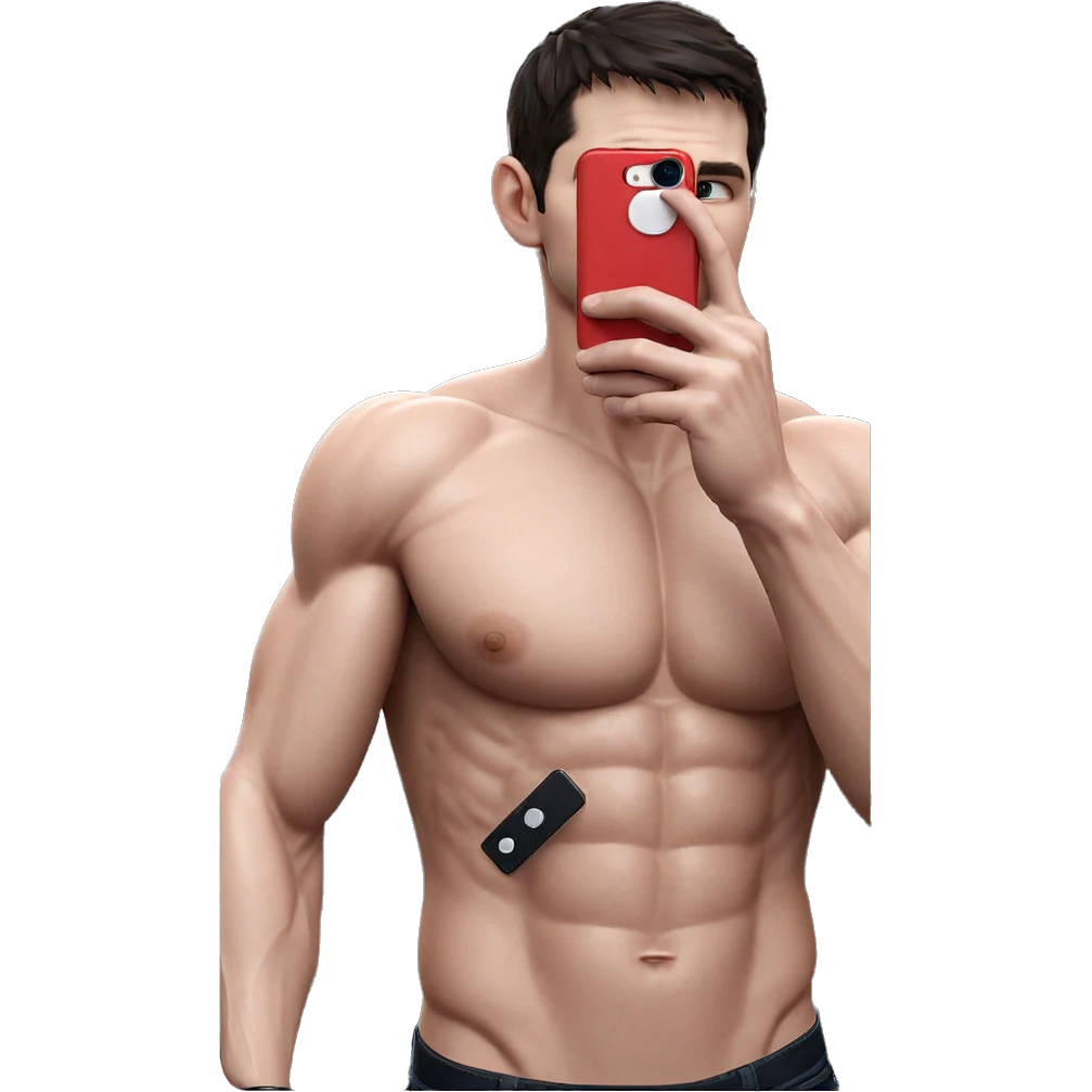 muscular guy taking selfie emoji
