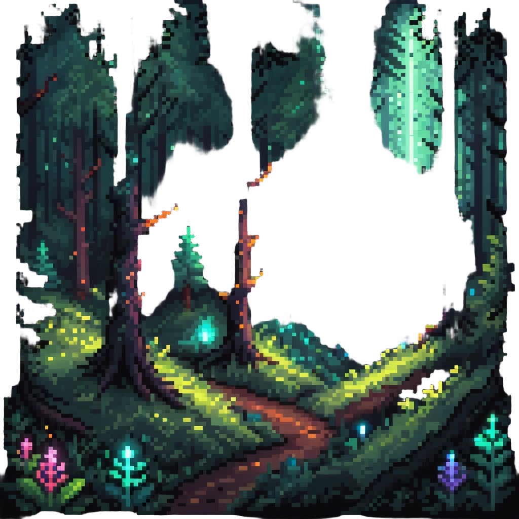 magical forest with glowing crystals and light particles emoji