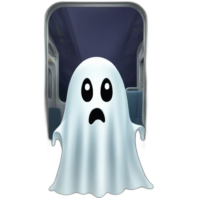 A cartoon ghost who sits in a train emoji