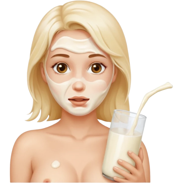 nude woman with big boobs covered in milk with milk on her face  emoji