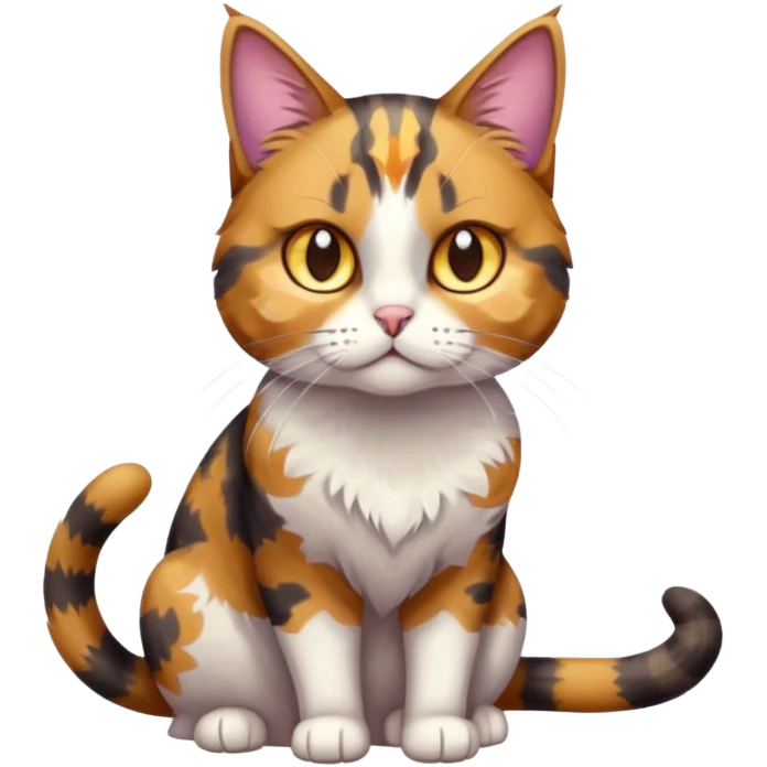 full body anxious looking colourful light patched calico tabby cat with hazel eyes emoji