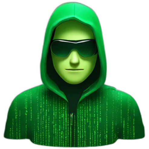 Matrix hacker with black sweat and green code glass reflect emoji