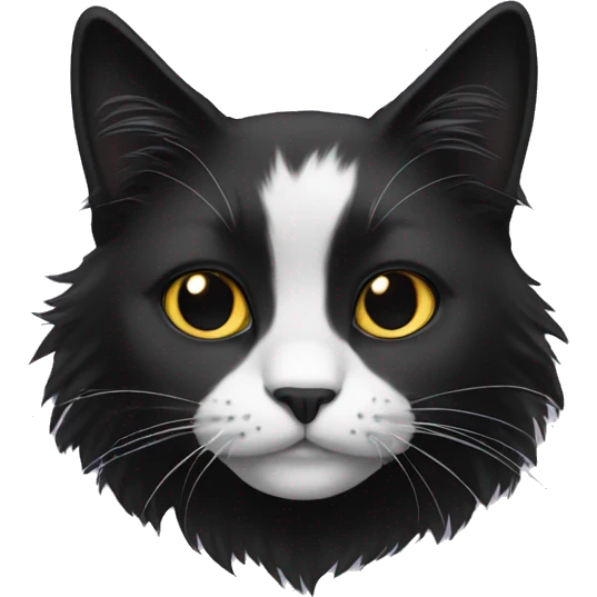 Black long haired cat with muzzle half black half white emoji