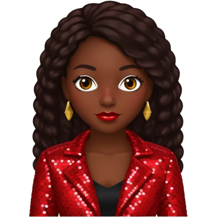 Tamika Scott from Xscape with long dark brown hair, red sequin outfit emoji
