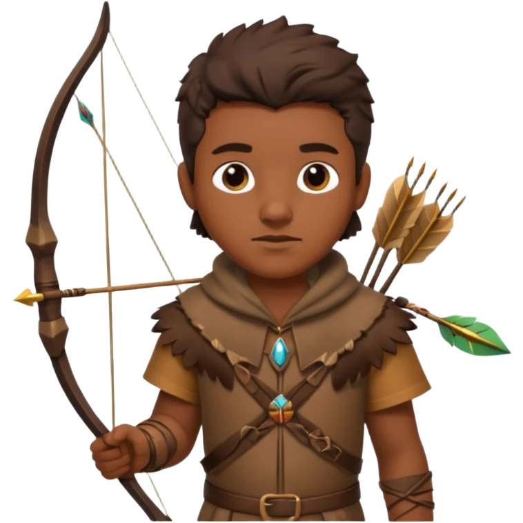 The classic hunter image with a bow and arrow on his back, dressed in brown with some animal made decorations emoji