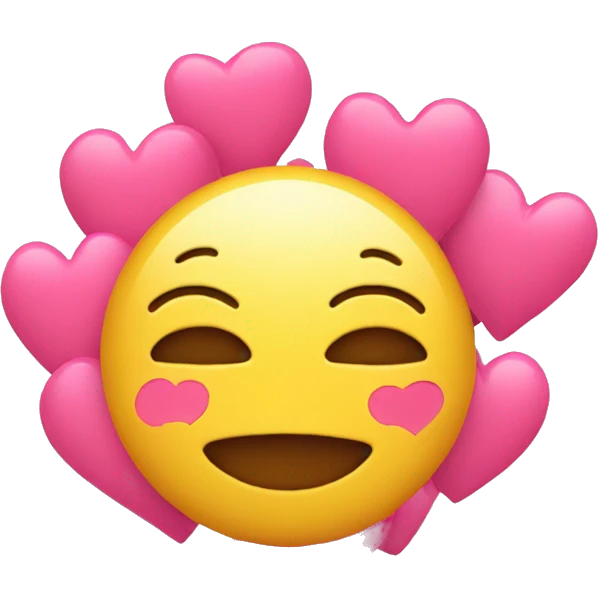 Blushing yellow emoji with pink hearts around it emoji