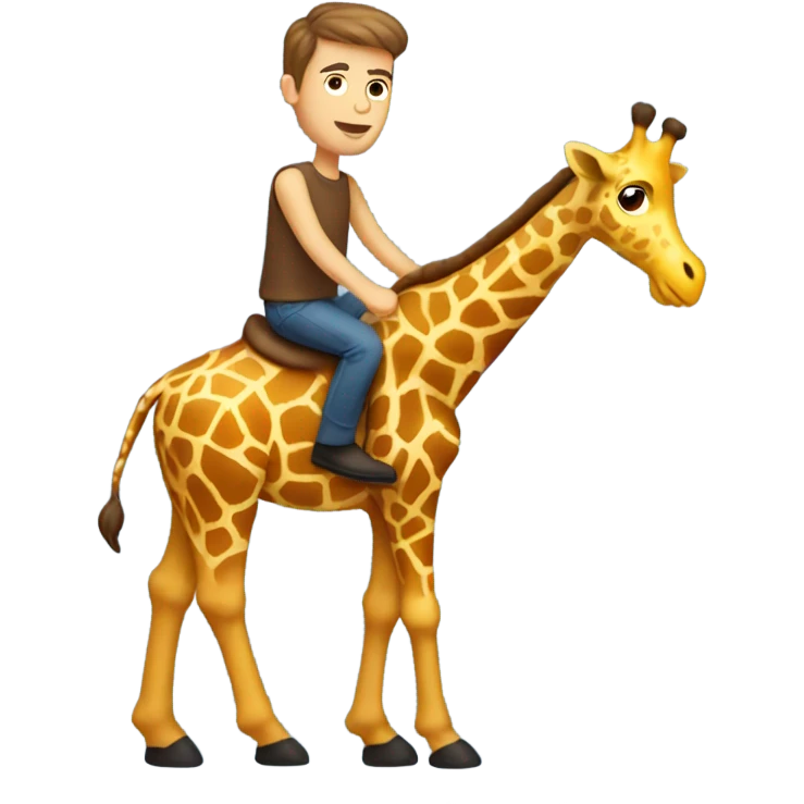 Brown haired white male riding giraffe emoji