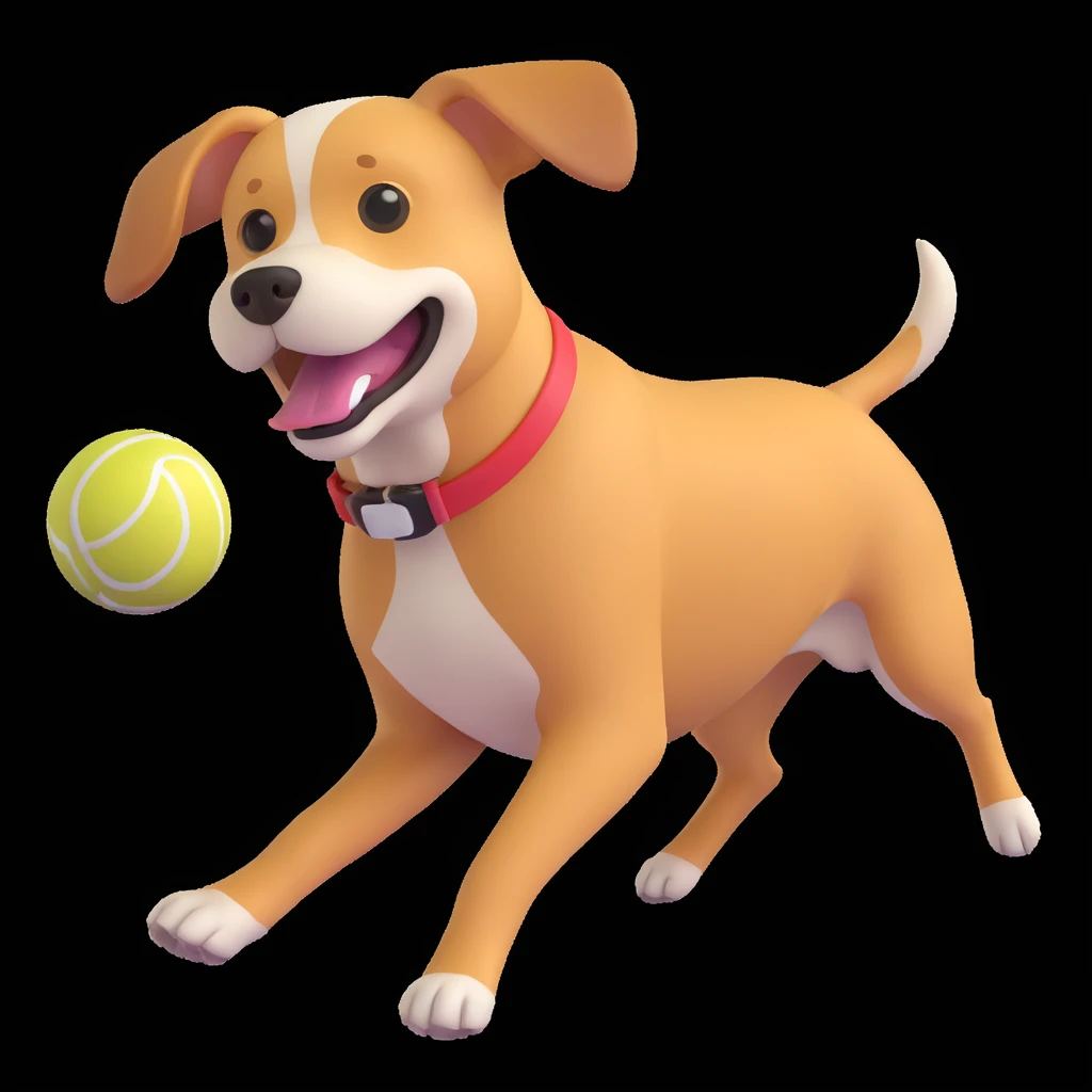 dog chasing ball in forrest, close up pose emoji