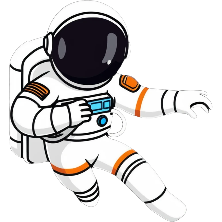 Stylized futuristic astronaut in mid-flight pose, heroic silhouette, dynamic diagonal motion lines emoji