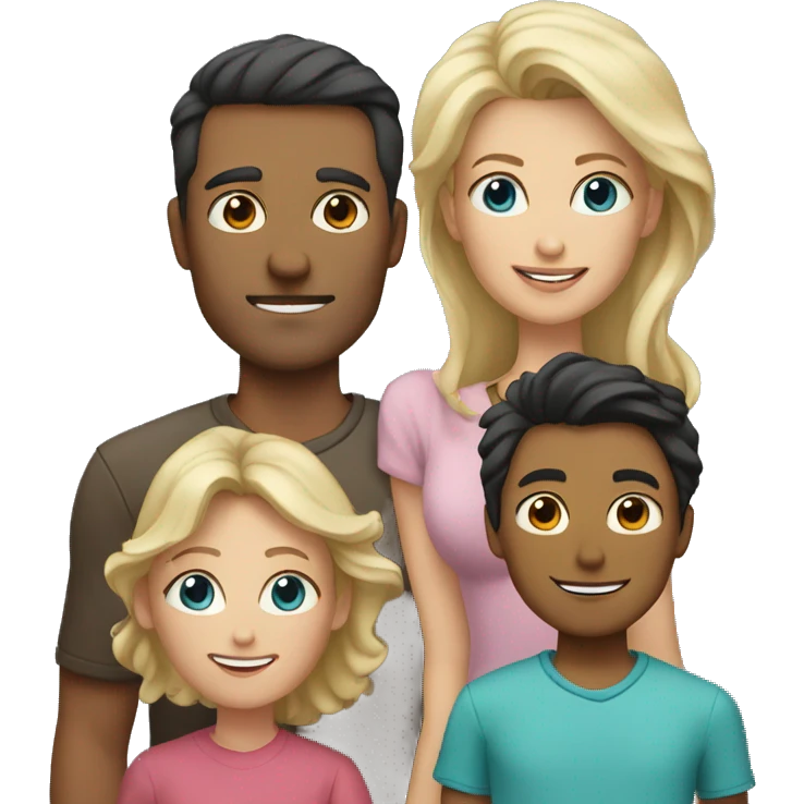 father with dark hair and mother with blond hair and two children emoji