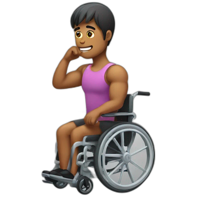 disabled individual in a wheelchair with muscles emoji