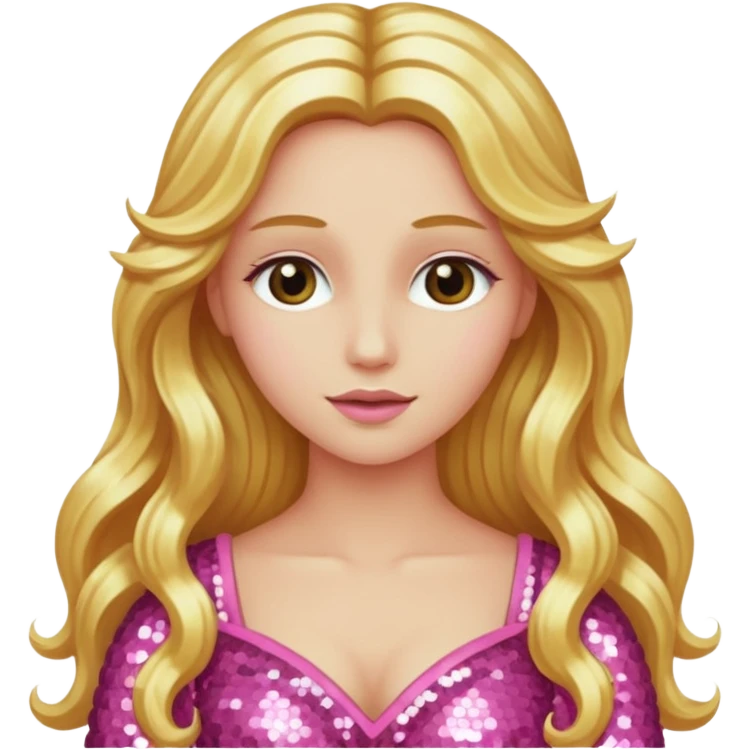 Venus, Goddess of Love with long golden blonde hair, pink sequin outfit emoji