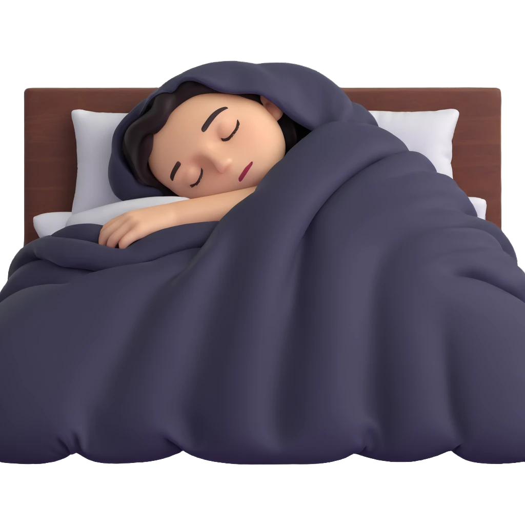 someone sleeping under the covers on a bed, face hidden emoji