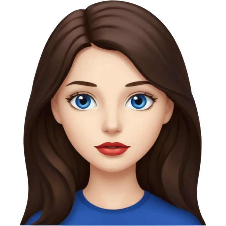 Woman with long brunette hair dark blue eyes and full lips emoji