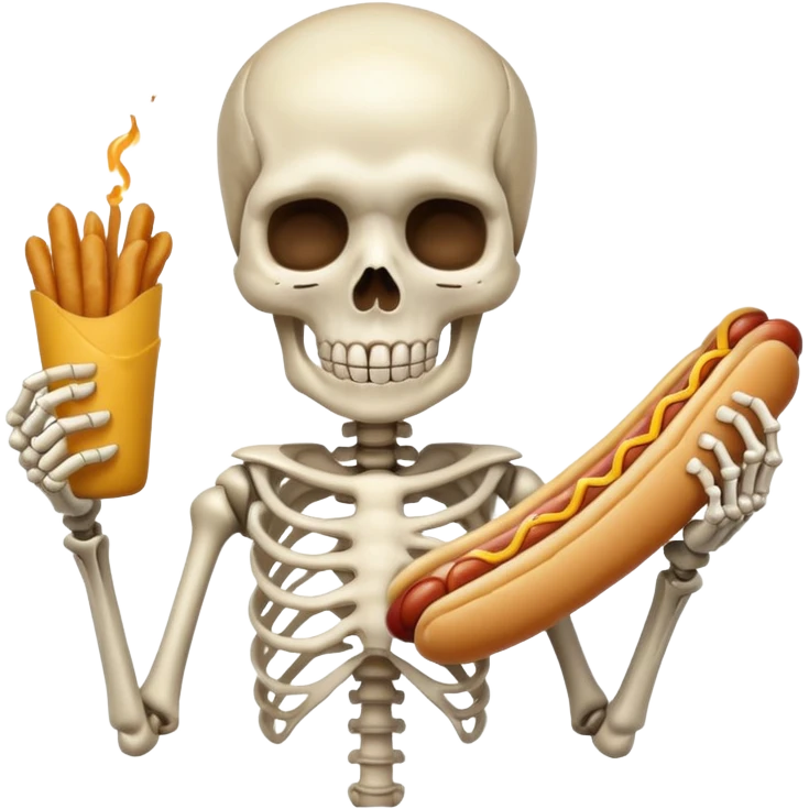 skeleton holding hot dog emoji