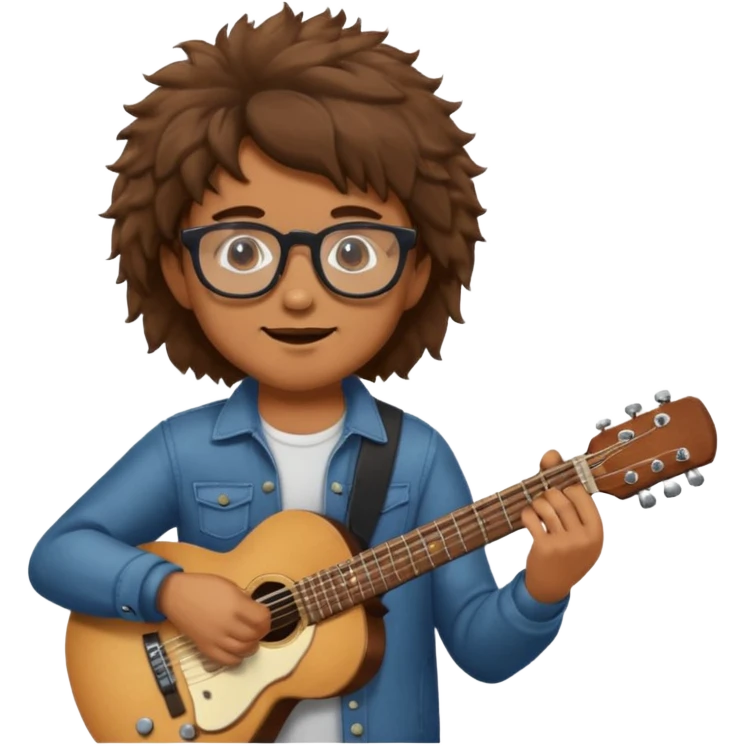 Guy with brown fluffy hair playing guitar with glasses emoji