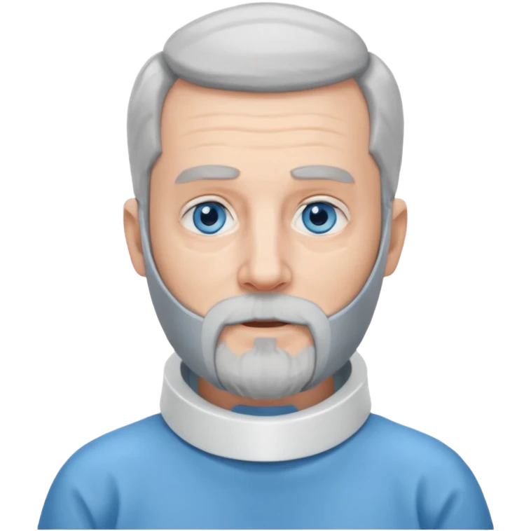 Older man with a full beard, a medical neck brace, and blue eyes. emoji