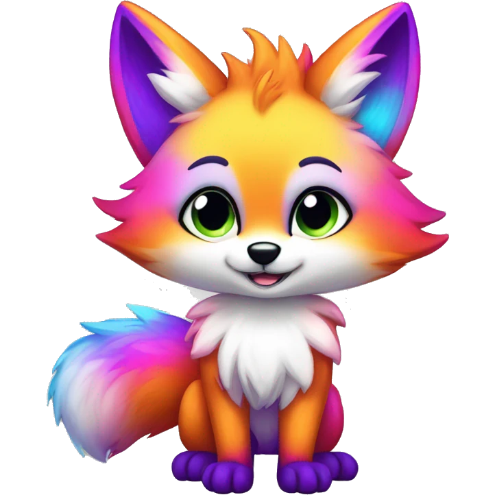 Colorful gradient-shiny-sparkle-fox anthropomorphic furry fursona full body emoji