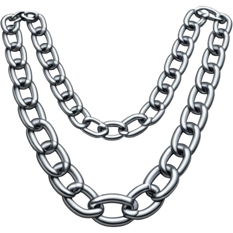 A thick luxury chain emoji made of liquid silver chrome, smooth rounded links, glossy metallic reflections, heavy swag aesthetic, minimalistic iOS emoji style, centered, clean white background emoji
