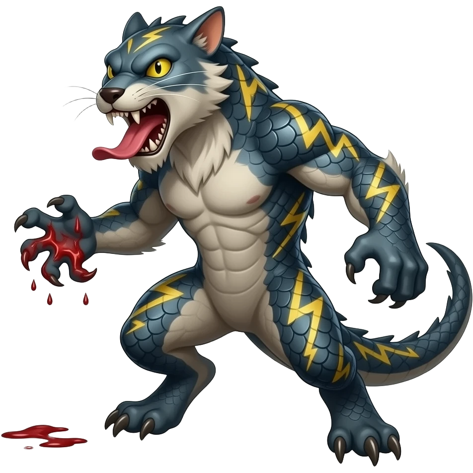 Feral 4-legged Scaly Striking Slaying Badass Evil Handsome Lightning-patterned Zig- emoji