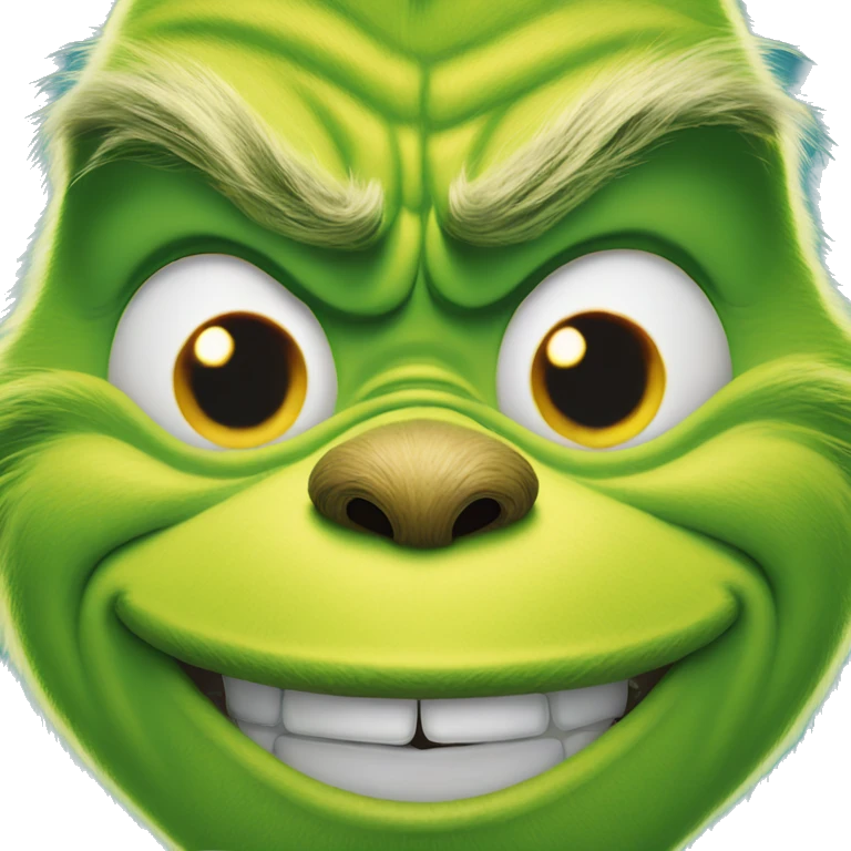 The grinch with a toothy smile staring at the camera  emoji