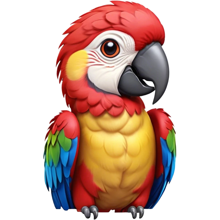 Cinematic Realistic Cute Macaw Portrait Emoji, Head tilted playfully and inquisitively, featuring a compact, lively build with intricately detailed, vivid scarlet and blue feathers and a charming, expressive face with round, sparkling eyes full of tropical wonder, rendered with realistic texture and vibrant natural hues, high shine, affectionate and spirited, styled with a touch of whimsical rainforest charm, soft glowing outline, capturing the essence of a mischievous yet lovable macaw that seems poised to flutter playfully into your arms! emoji