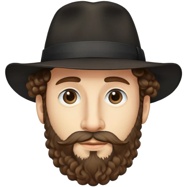A man with a long nose, curly hair, a beard and a black fedora emoji