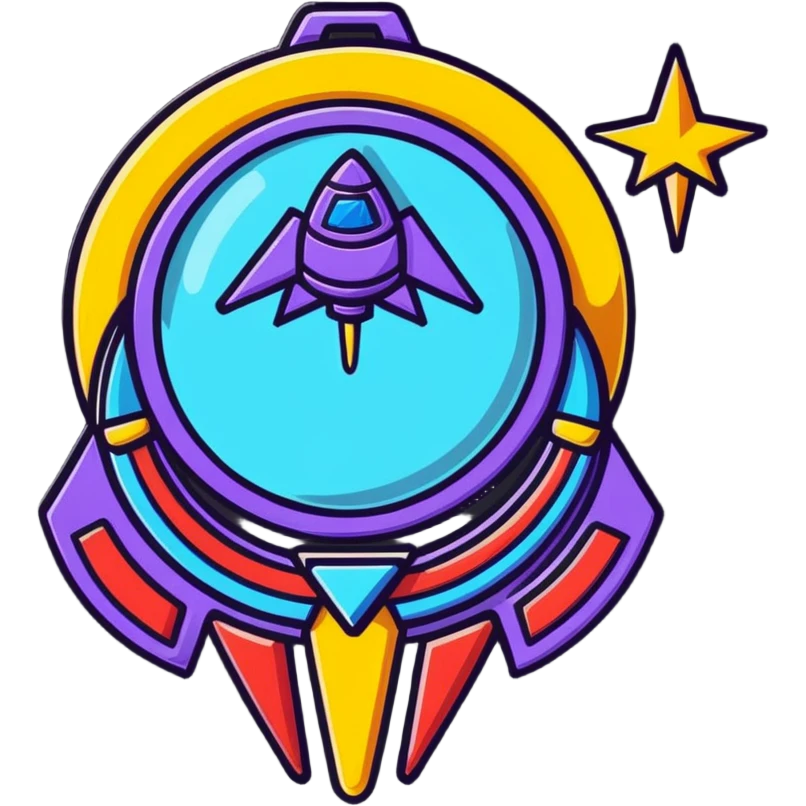 Star Citizen Hathor activity medal, cartoonish, metallic with star and spaceship elements, playful, bold outlines, suitable for game achievement emoji