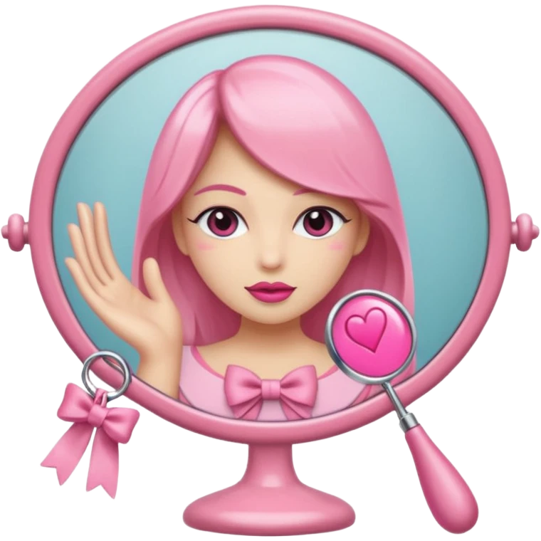espejo de mano coquette, con detalles femeninos y lazo rosa emoji