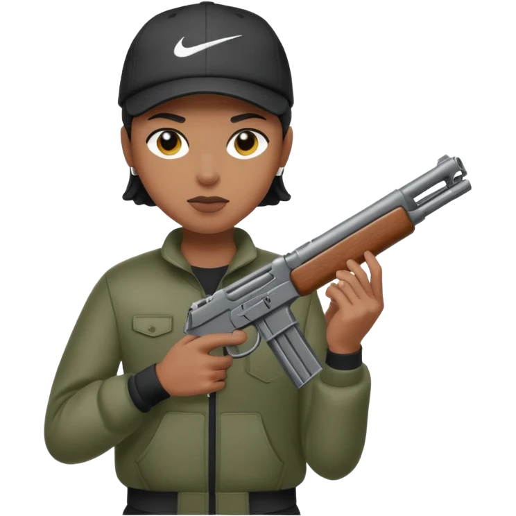 Una persona con una pistola en la mano y con una gorra nike  emoji