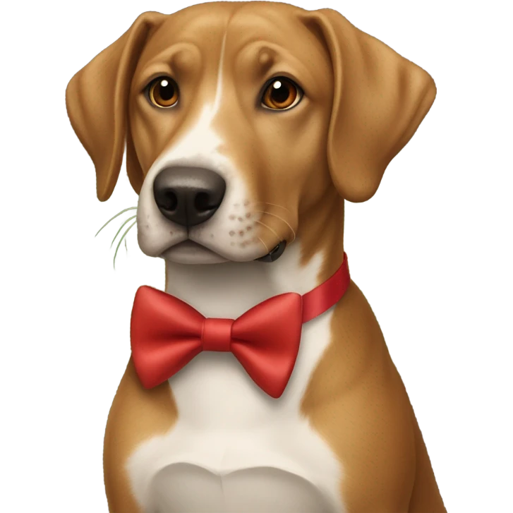 all brown dog wearing a red bow tie riding an alligator emoji