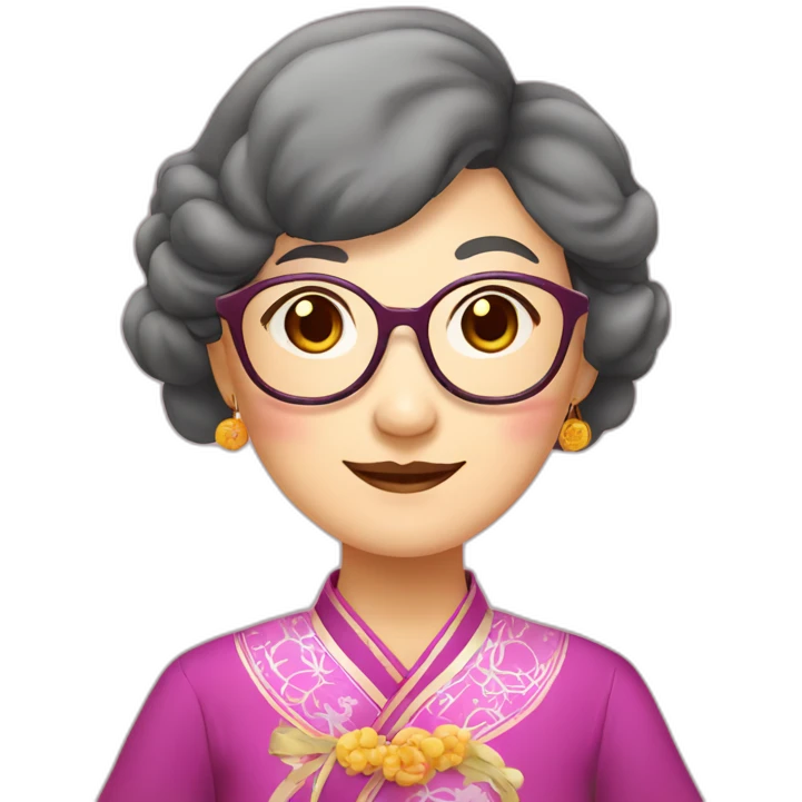 Chinese seniors lady wear Chinese traditional dress wear glasses show appreciation sign emoji