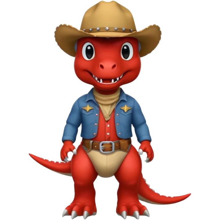 red trex dinosaor with cowboy helmet with cowbot clothes emoji
