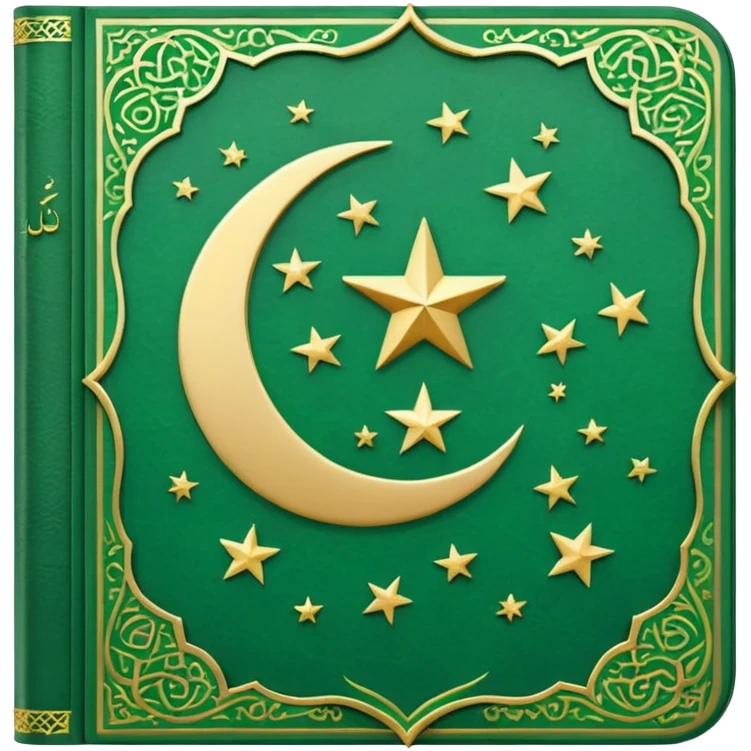 Closed Quran with the Islamic Symbol on it (moon and star) green emoji