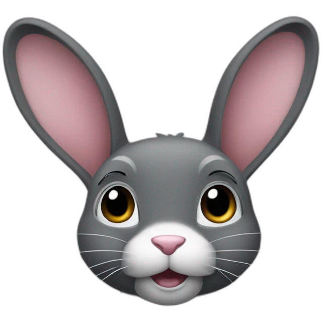 dark grey bunny with white whiskers and big ears emoji