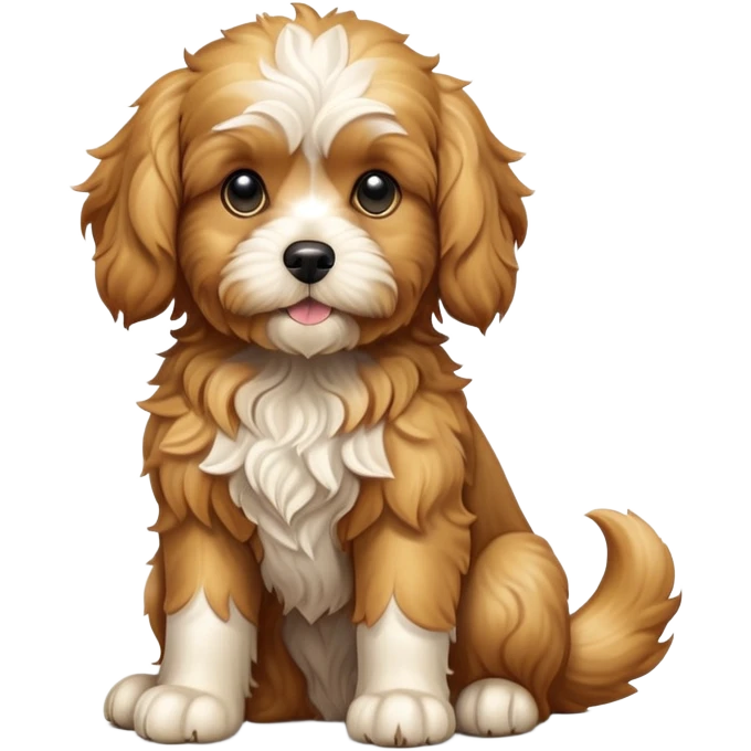 cinematic-[cavoodle dog]-realistic-full-body-sitting-emoji,-tail-resting-loosely-beside-its-paws,-head-tilted-dramatically,-wavy-[solid golden]-fur,-simplified-yet-realistic-focused-features,-highly-detailed,-glowing-with-an-almost-sarcastic-glow emoji