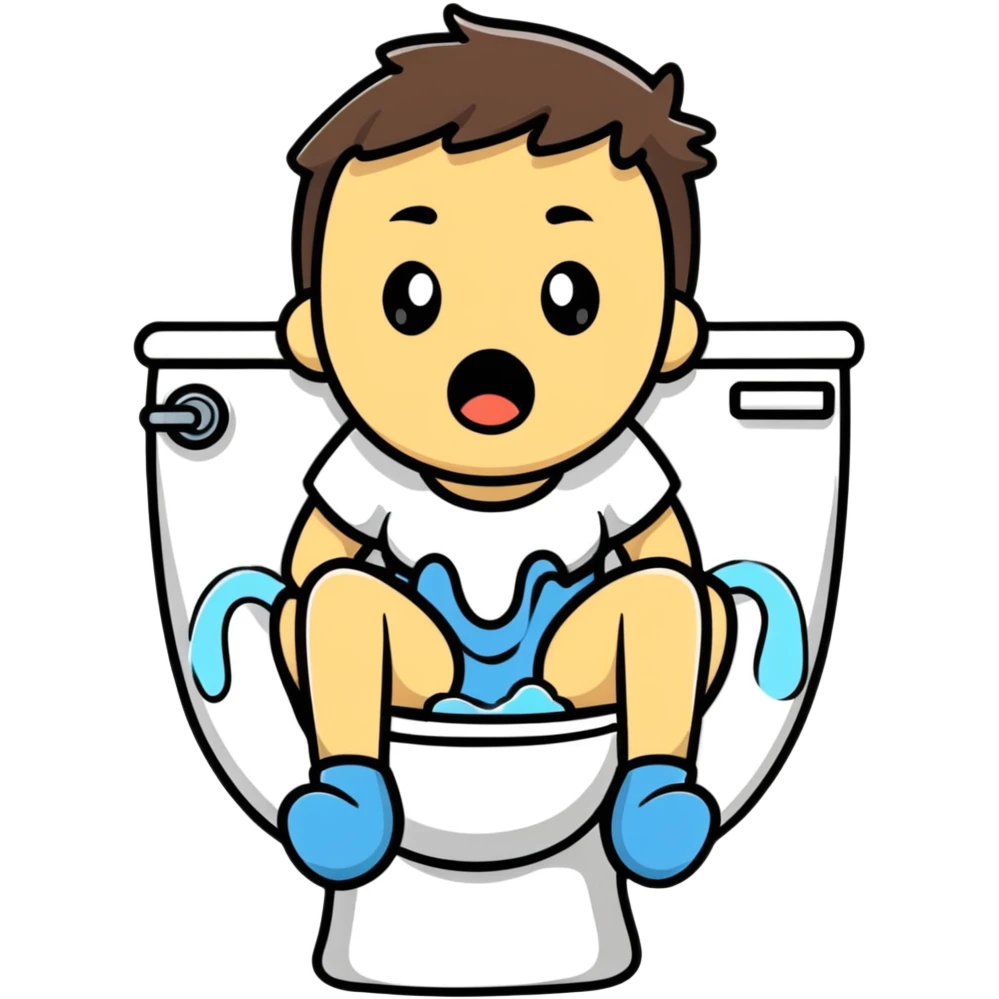 A person with a shocked expression sitting on toilet feeling the splash emoji
