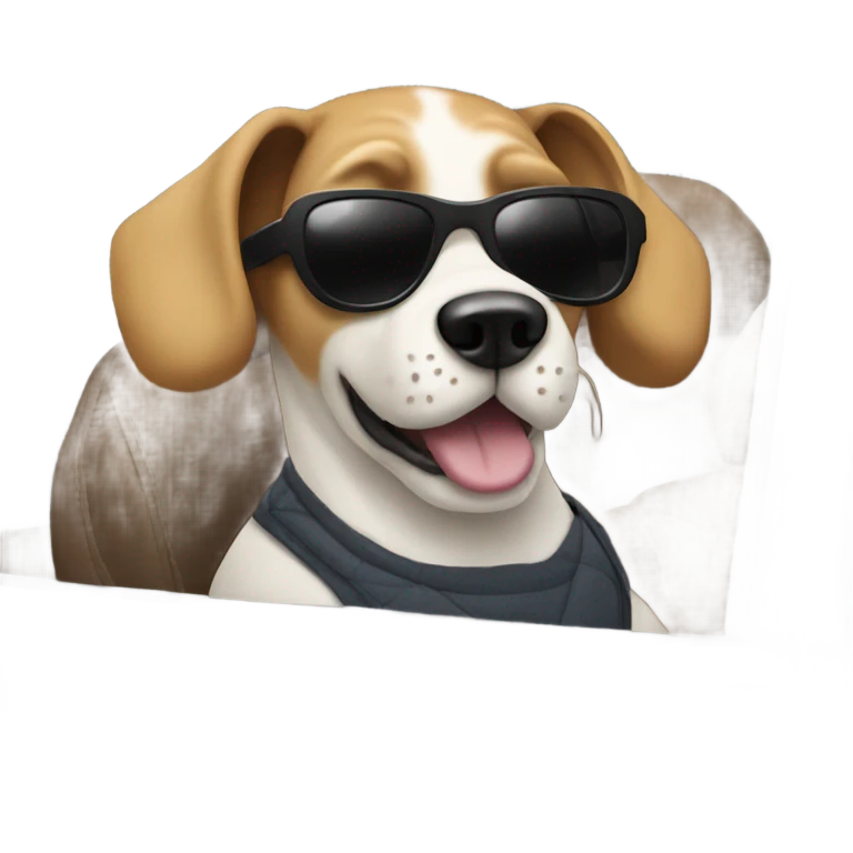 Dog with sunglasses in a car emoji