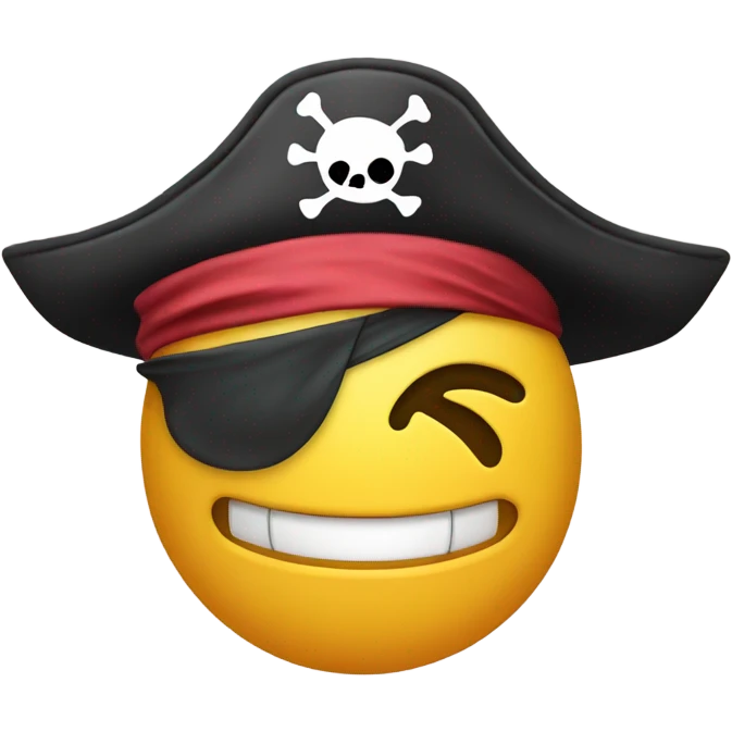 Smiley face with mouth closed wearing pirate hat and eye patch  emoji