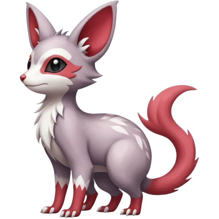 Minccino-Lykoi-Emolga-Pachirisu-Zangoose-fusion-hybrid-animal-Fakémon-creature, full body, thin long sleek scaly tail, intricate markings emoji