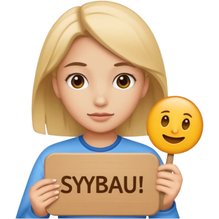 Girl holding sign that says SYBAU emoji